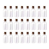 Present Avenue 24 Small Mini Glass Jars with Cork Stoppers - Size: 1-1/2" Tall X 3/4 Inches Diameter