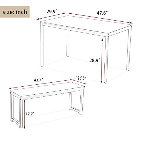 Dining Room Table Set, 3 Pieces Farmhouse Kitchen Table Set with Two Benches, Metal Frame and MDF Board, Modern Furniture for Home, Cafeteria, Apartment and Farm House (Beige)