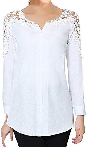 Qvwanle Women's Fashion Large Size Solid Color Lace Stitching Shirt Top Casual Loose Top