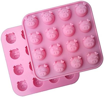 iHomeSpace 16-cavity Cute different face Piggy Shaped Silicone Ice Candy Chocolate Jelly Pastry Making Molds Cake Baking Mold(2 Sets)