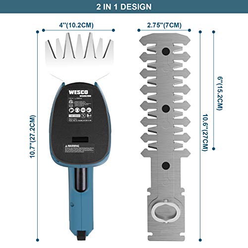 WESCO Cordless Hedge Trimmer 7.2V Grass Shears, 2in1 Handheld Shrub