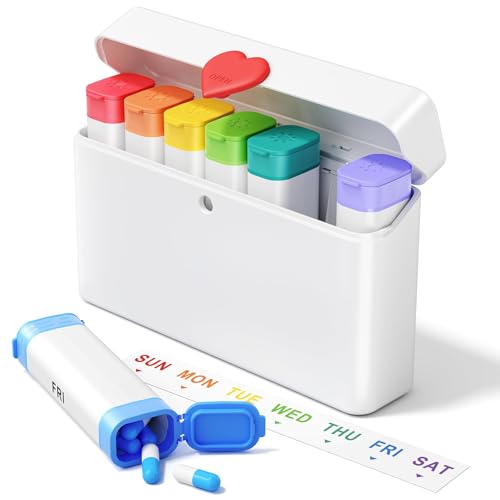 Daviky Pill Organizer 2 Times a Day - Large Capacity Weekly AM PM Pill Box with Heart Latch, 7 Day Travel Pill Case, Cute Medicine Organizer for Medication, Vitamins, Supplements