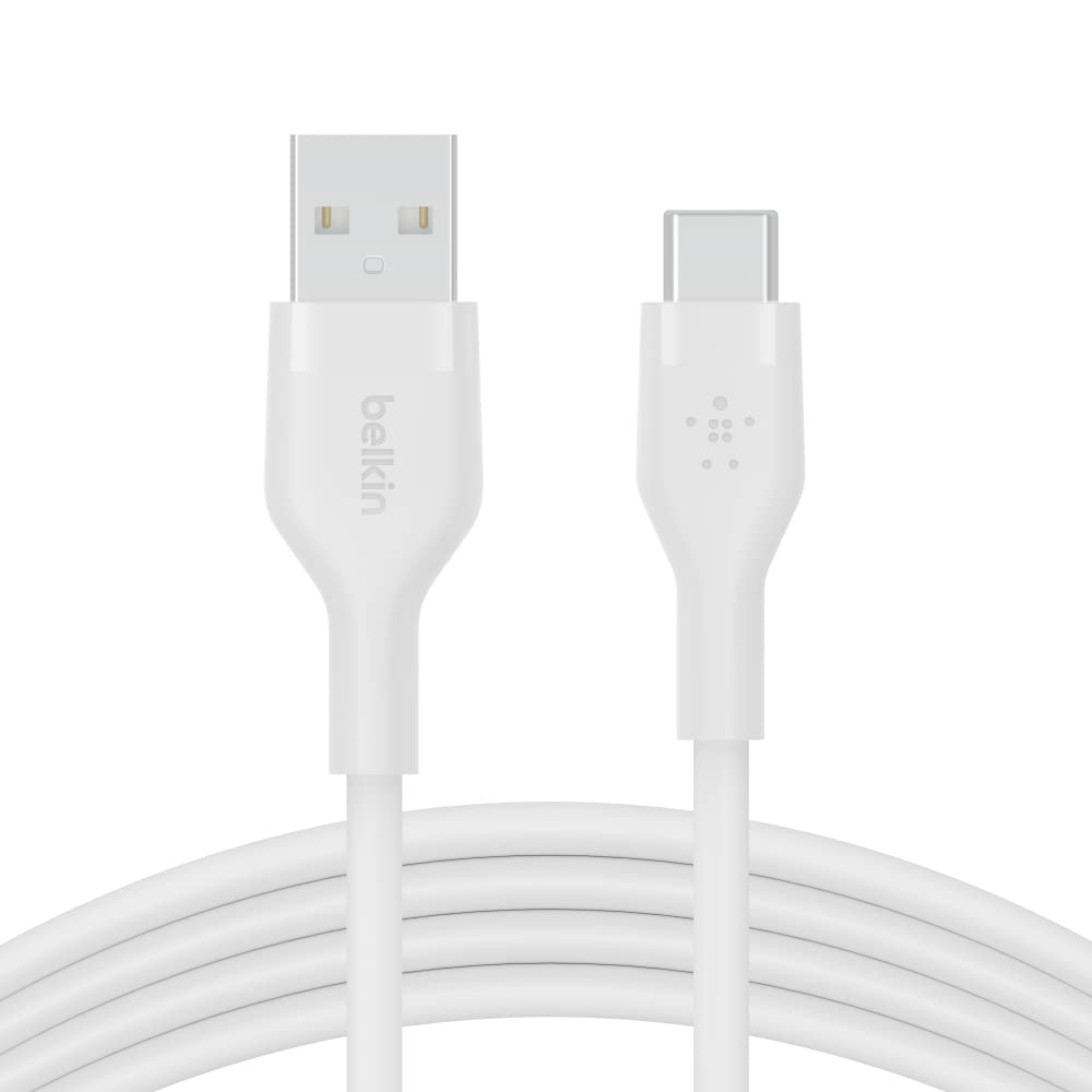 Belkin BoostCharge Flex silicone USB C charger cable, USB-IF certified USB type A to USB type C charging cable for iPhone 16, 15, Galaxy S24, S23, iPad, MacBook, Note, Pixel and more - 2m, white