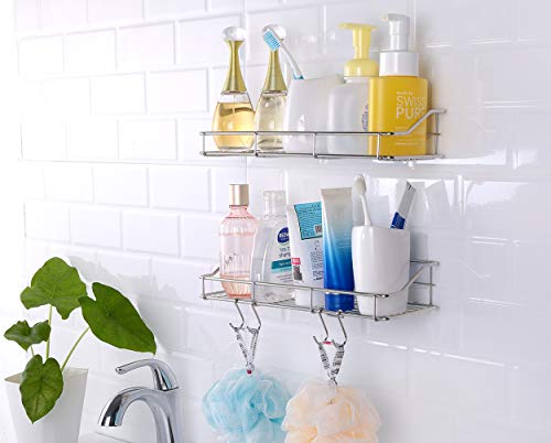 KESOL Adhesive Shower Caddy Shower Shelf Basket with Hooks, 304 Stainless Steel, 2 Pack