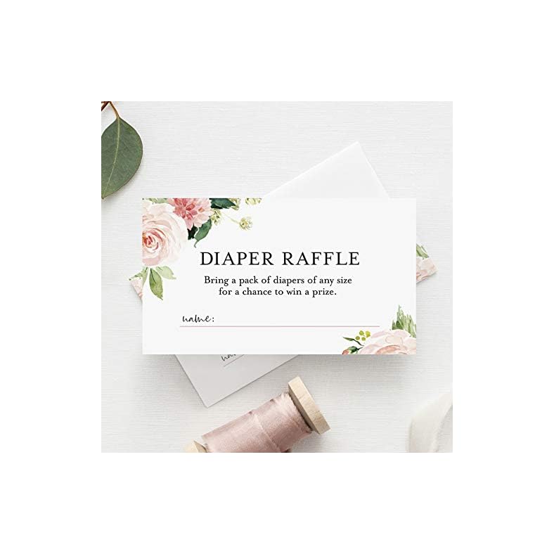 Bliss Collections Diaper Raffle Tickets for Baby Shower, Boho Floral, Invitation Card Inserts for Fun Baby Shower Game…