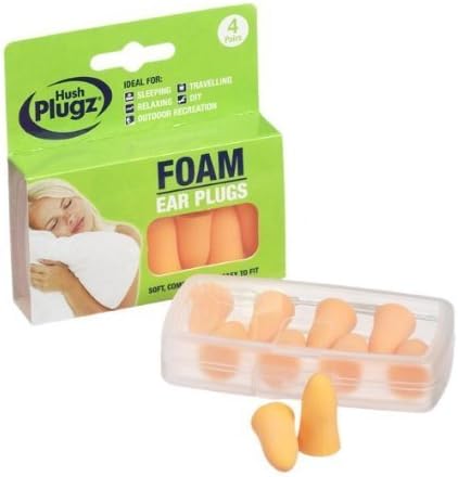 Hush Plugz Orange Foam Earplugs 4 Pairs Pocket Carry Case