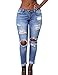 Burvogue Women's Blue Denim Stretch Jeans Skinny Distressed Pants Picture XL(US SIZE 8-10)