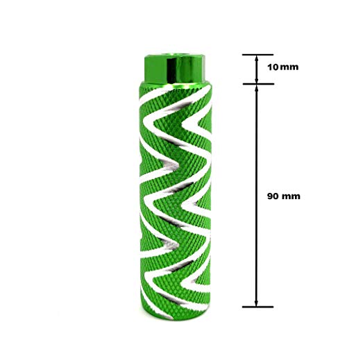Mantain 4 PCS Bike Pegs, 4" Length Aluminum Alloy Cylinder Anti-Skid S Stripes Fit 3/8 inch Axles (Green)