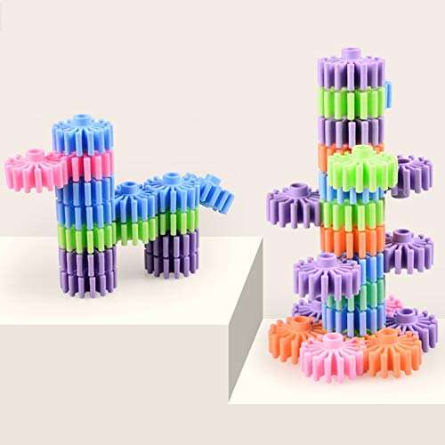 HAPPYMATY Gears Building Blocks Puzzles Sets 60pcs Interlocking Plastic Building Toys STEM Educational Toys for 3 Years and up Girls Boys