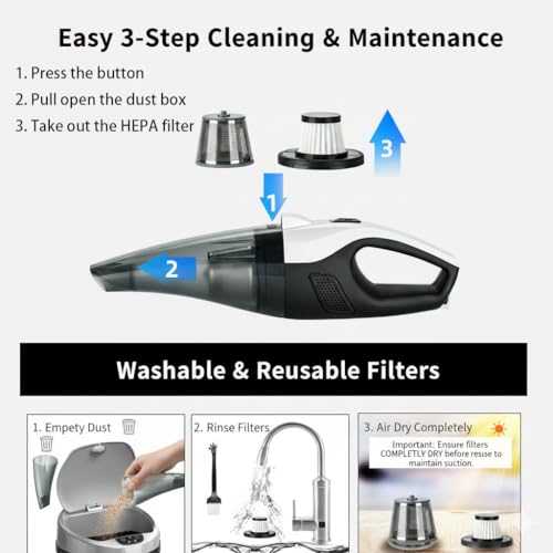 Dual-Power Car Vacuum Cleaner (Cordless Battery + 12V Car Cord), 8000Pa Strong Suction, Portable Handheld Vacuum with LED Light, Type-C Charging, Wet & Dry Mini Duster for Car Interior, Home&Pet Hair