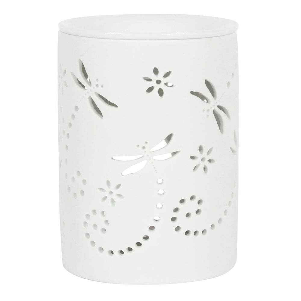 Enchanting White Ceramic Dragonfly Oil Burner - 11.5cm x 8.5cm (1 Pc) - Elegant Cutout Design - Perfect Ambience Enhancer for Home & Office