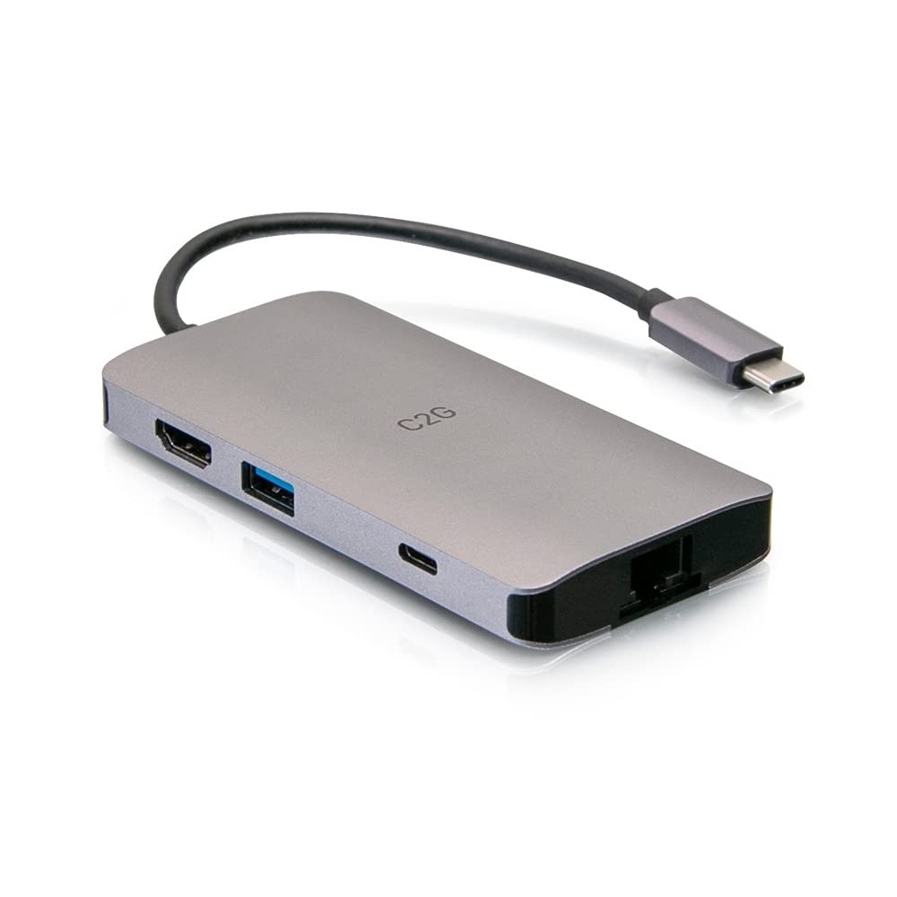 C2G USB C 8-in-1 Mini Docking Station with HDMI, 2x USB-A, Ethernet, SD Card Reader, and USB-C Charging, Power Delivery up to 100W, 4K Resolution @ 30Hz