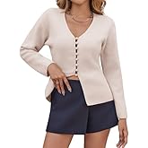 Saodimallsu Womens V Neck Sweater Blazer Button Up Cardigan Long Sleeve Knit Wear Apricot