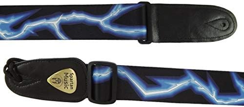 Adjustable Polyester Guitar Strap With Leather Ends (Blue Lightning/Electricity)