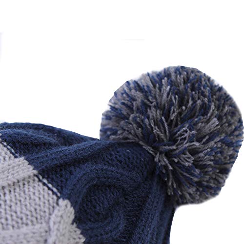 Exemaba Baby Boys Hairball Beanie Cap - Toddler Winter Warm Crochet Knitted Pom Pom Hat with Fleece Lining(Navy Blue Stripe,M) - Thumbnail 4