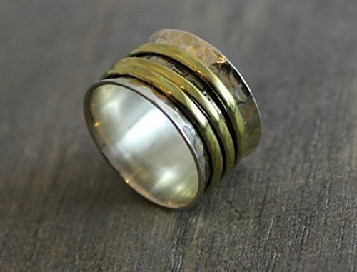 Sterling Silver Mixed Metals Brass Bohemian Spinning Fidget Ring size 7 - Thumbnail 3