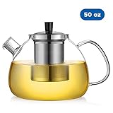 Ecooe 50 Ounce Tea Glass Teapot Safe Leaf Tea Pot 304 Stainless Steel Infuser Glass Tea Maker Kettle