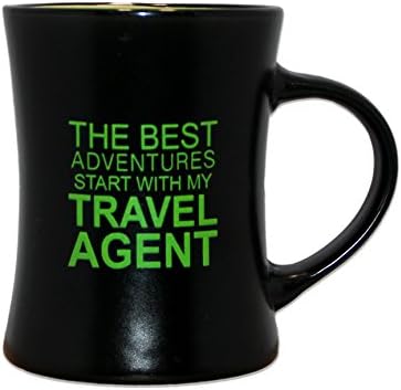 Lime Green Black 9oz Ceramic Novelty Coffee Mug The Best Adventures Start With My Travel Agent by Legacy Gifts | Perfect Inspirational Mug Gift for a Perfect Cup of Coffee, Tea or Hot Chocolate