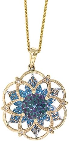 Galatea 14k Two-Tone DavinChi Cut Blue Topaz Pendant Necklace, 18"