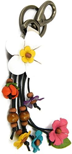 JJeShopping Anemone Flower Women's Leather Keychain, White