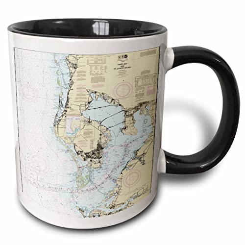 3dRose Print of Nautical Map Of Tampa Bay 11oz Two-Tone Black Mug