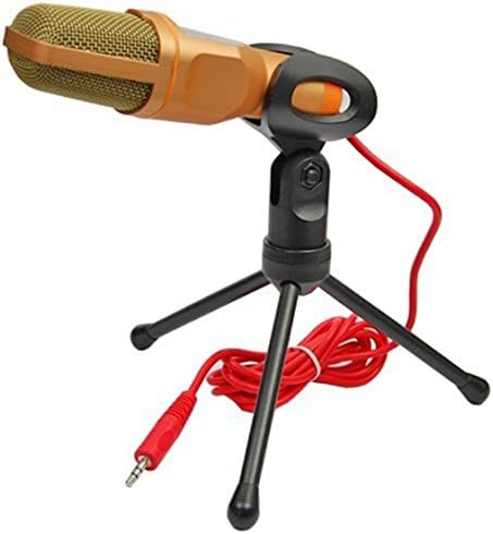JEE-Accessories 3.5mm Professional Condenser Sound Microphone With Stand and Clip and 2.0m Cable for Skype Recordings for YouTube Google Voice Search Games for PC Laptop Computer, SF-666 Gold