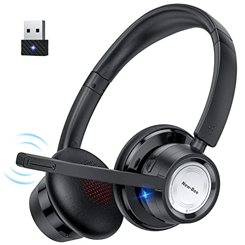 New Bee Auriculares Bluetooth Audífonos de Diadema Inalámbricos con Cancelación de Ruido 20 Hrs de Tiempo de Conversación y Botón de Silencio para el Trabajo/PC/Oficina/Zoom/Skype (Incluye USB Dongle)