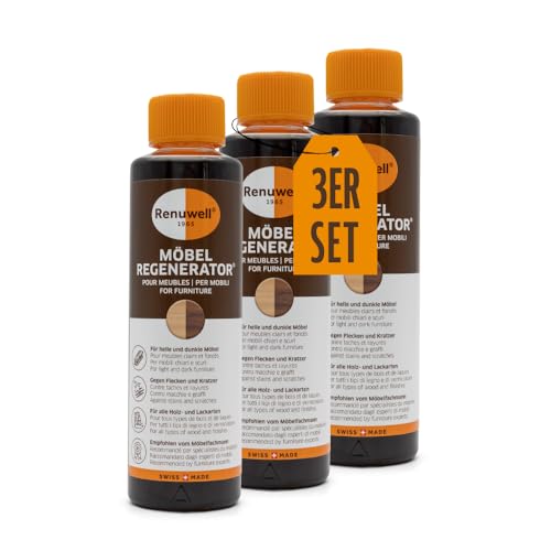 Renuwell Möbel-Regenerator, 3x 270 ml Spar-Set – Intensive Pflege und Regeneration für Holzmöbel und Oberflächen, entfernt Wasserflecken, Kratzer & Hi