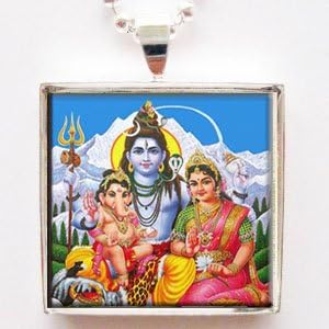 Shiva Ganesha Lakshmi Glass Tile Pendant Necklace W/chain