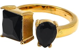 PAMTIER Unisex Stainless Steel Creative Personality Square Cut Crystal Zirconia Inlay Heart Shaped Open Ring