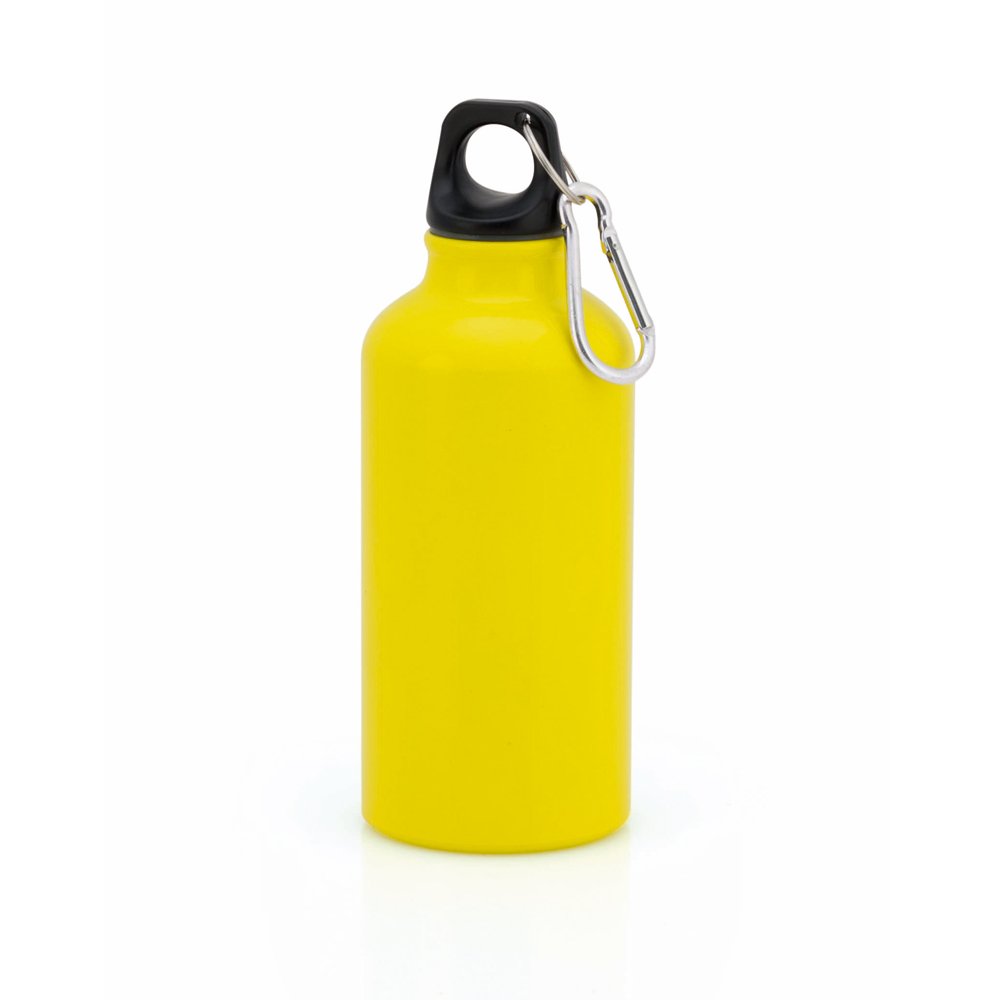Aluminium Drinking Water Bottle with Screw cap and Carabiner, 400ml (Yellow)