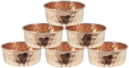 kitchenvy Handmade Christmas Gift Craft Pure Copper Serving Bowl, Hammered Dinner Bowl Serving Katoris - Dia 3.5" X Height 1.5" - Set Of 6