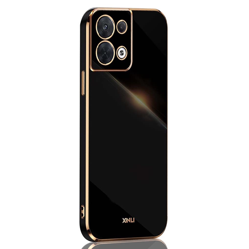 SEAHAI Case for OPPO Reno 8 Pro 5G (Reno8 Pro 5G), Ultra Thin Premium TPU Bumper Shockproof Soft Cover Electroplating Phnom Penh Design Silicone Skin Slim Case, Black