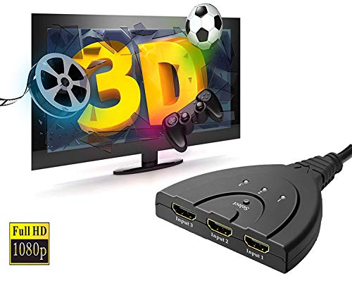 HDMI Switch 3 Port 4K HDMI Splitter Switch 3x1 Switch Splitter with Pigtail Cable Support Ultra HD 3D 1080P HDCP Splitter Hub for Apple TV 4K, Fire Stick, HDTV, PS4, Xbox, Game Consoles, PC and More