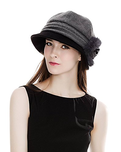 Cloche Round Hat for Women 1920s Bucket Vintage Hats Flower Accent, Grey, Medium (57cm)