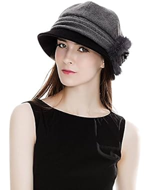 Cloche Round Hat for Women 1920s Fedora Bucket Vintage Hat Flower Accent