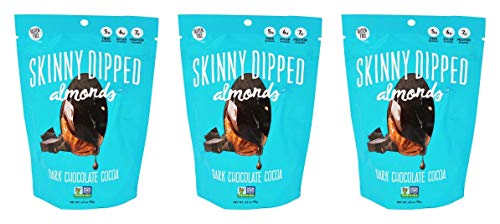 Skinny Dipped Almonds, Dark Chocolate Almonds Variety, 3.5oz, 5g plant based protein, Non GMO, gluten free, Cocoa/Espresso/Raspberry (Cocoa, Pack of 3)