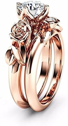 Auwer 2019 Fashion Rose Gold Ring, 2 in1 Women White Wedding Engagement Floral Ring Set for Women Jewelry Gift