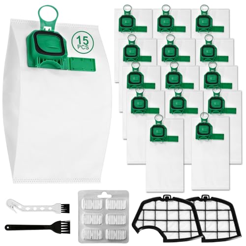 15 Bags Kobold vk140 vk150, with 2 Filters + 2 Brushes + 6 Scented Discs, Accessory Set Kobold vk140, Easy Installation, Anti-Allergic
