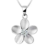 Eove Jewelry Sterling Silver Women Hawaiian Plumeria Flower CZ Necklace Pendant with 16