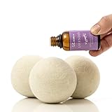 6 XL Organic Wool Dryer Balls & Lavender Essential Oil Bundle (30 mL) Reduces Drying Time - 100% Natural New Zealand Wool - Reusable Natural Laundry Ball Fabric Softener - Wool Balls for Dryer