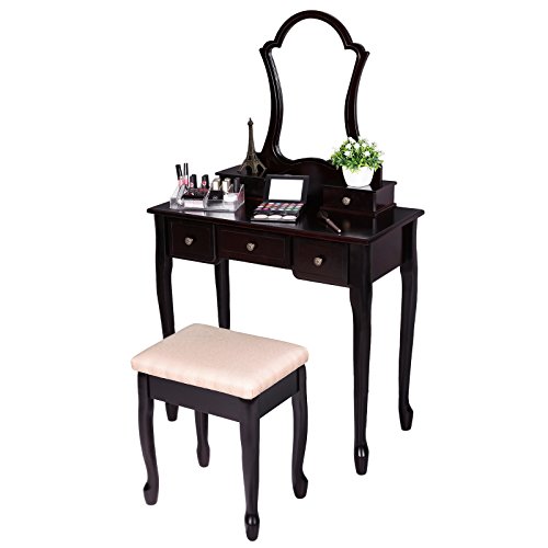 SONGMICS Vanity Set with Lotus Shaped Mirror Makeup Dressing