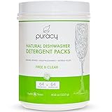 Puracy Natural Dishwasher Detergent Packs, Enzyme-Powered Automatic Dish Tabs, Free & Clear, 64-Count