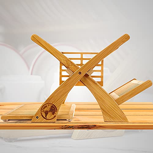 Earth's Dreams Bamboo Foldable Dish Drying Rack Dual Tier for Plates