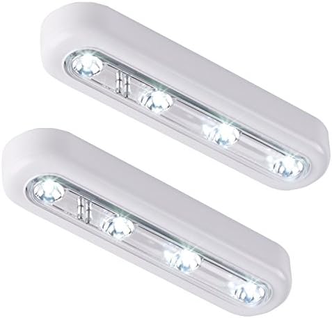 CUGBO DIY Stick-on 4-LED Touch Tap Light Push Light, LED Night White LED Touch Operated Battery Cupboard Lights with Pads Light for Closets, Attics, Garages, Car, Sheds, Storage Room (2 pack)