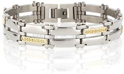 Arrow Jewelry Stainless Steel Double Row Bracelet Solid 14K Gucci/Mariner Link Gold Bar Polished finish