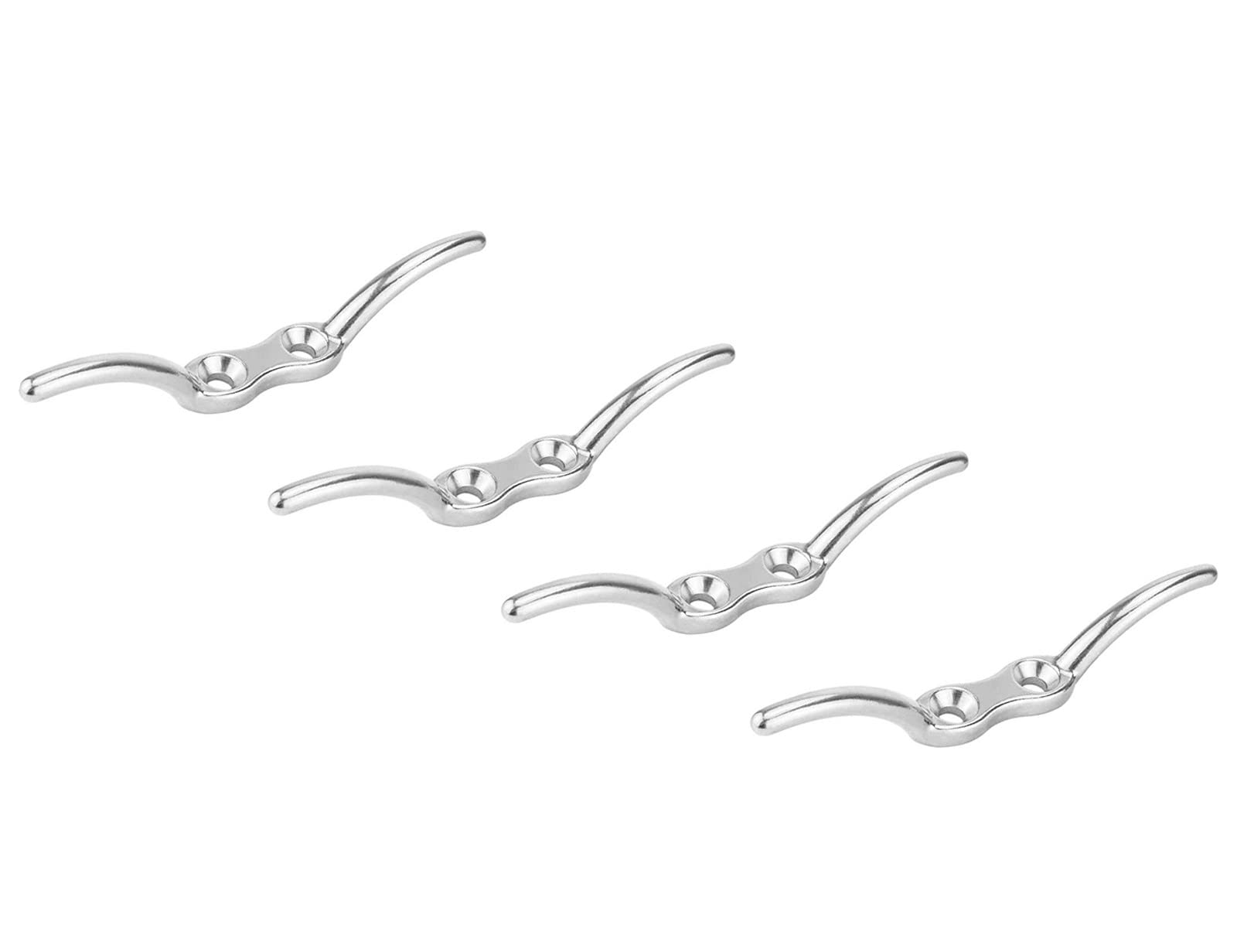4pcs 11.5cm Stainless Steel Boat Rope Cleats, 316 Grade, Double Horn, Marine/Nautical Themed Home Decor & Crafting, Boat Securing Tie Down with Mounting Screws