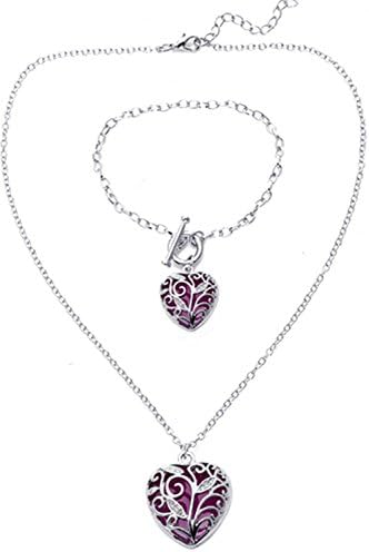 Big Heart Locket Glow in The Dark Necklace and Bracelet Set Polished Jewelry Pendant Steampunk Fairy Magical
