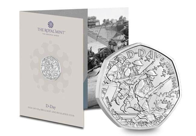CrawleyCoins 2024 80 Years of D-Day UK 50p Brilliant Uncirculated Coin in Mint Sealed Pack
