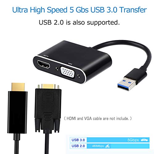 USB to HDMI VGA Adapter, USB 3.0 to HDMI Converter 1080P HDMI and VGA